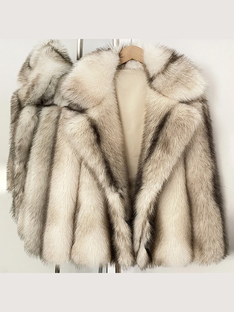 Mumaroho 2026 Autumn Winter Women Women Luxury Faux Fox Fur Jacket Striped Soft Long Sleeve Thick Warm Outerwear Furry Coat