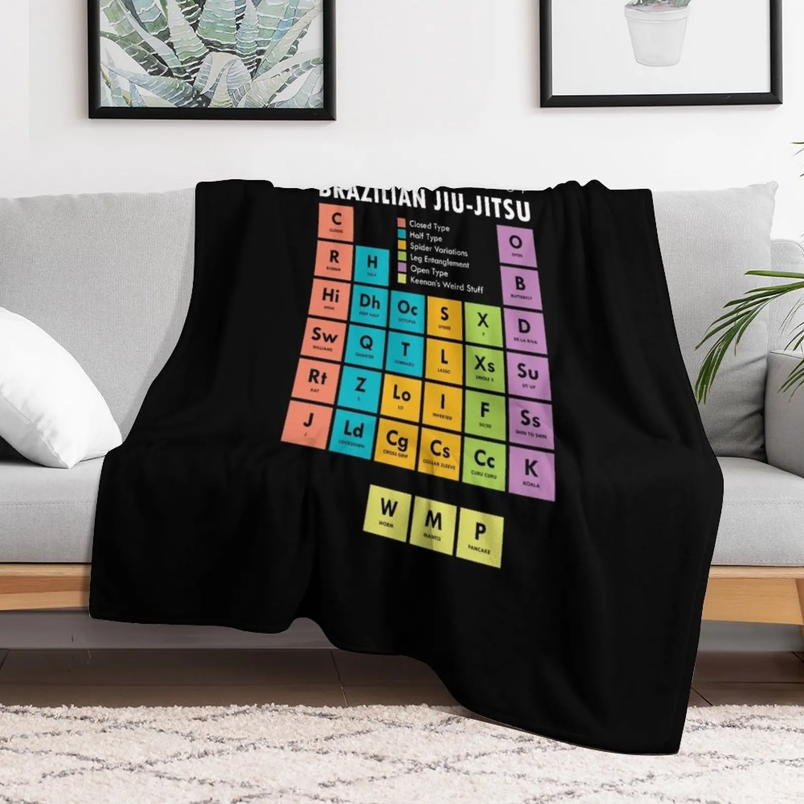 BJJ Brazilian Jiu Jitsu Periodic Table of Guards Throw Blanket Cozy Microfiber Throw Blanket for Home Bedroom