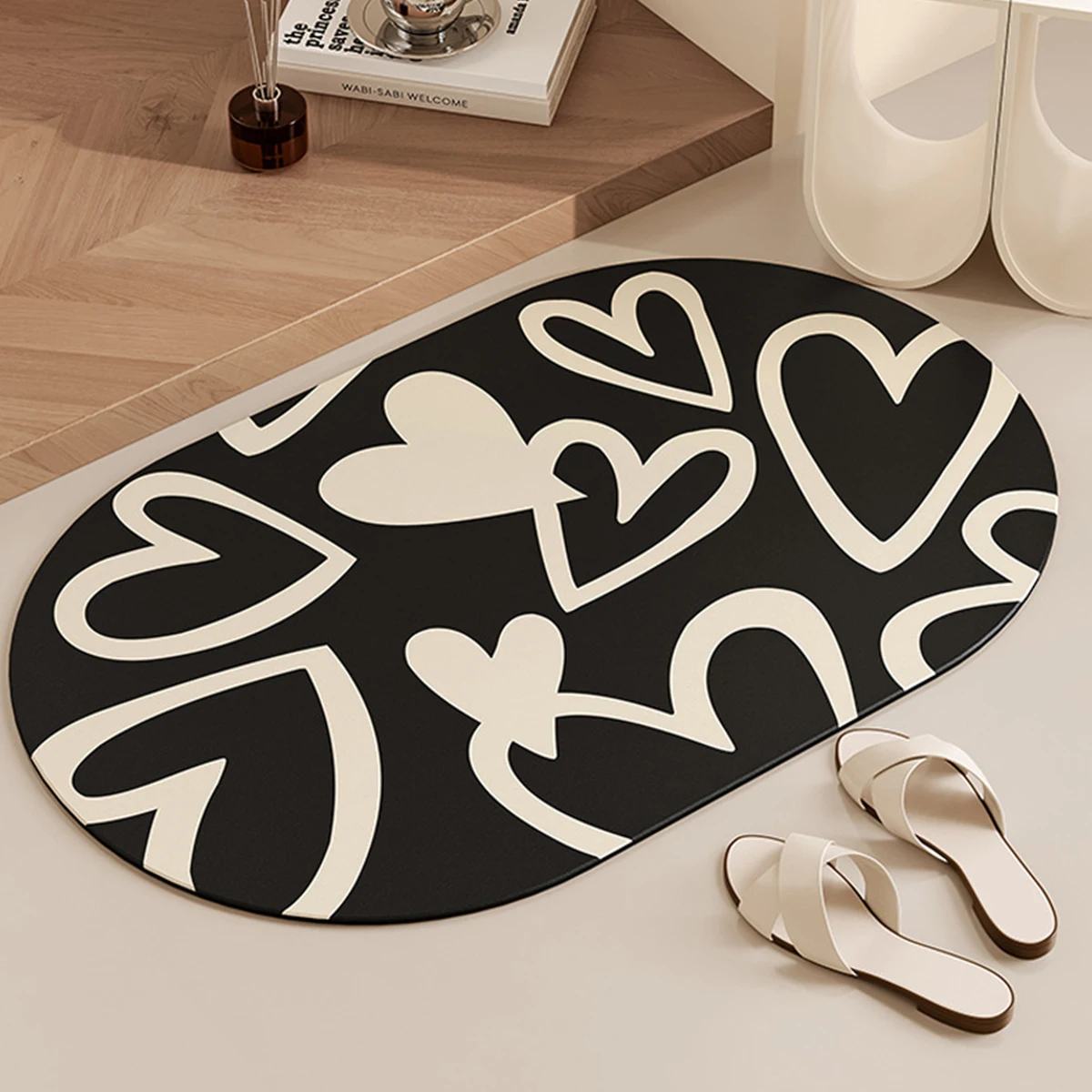 

Love Door Mat Super Absorbent Bathroom Anti Slip Mat Quick Drying Diatomaceous Mud Floor Mat Household Shower Mats Kitchen Rugs