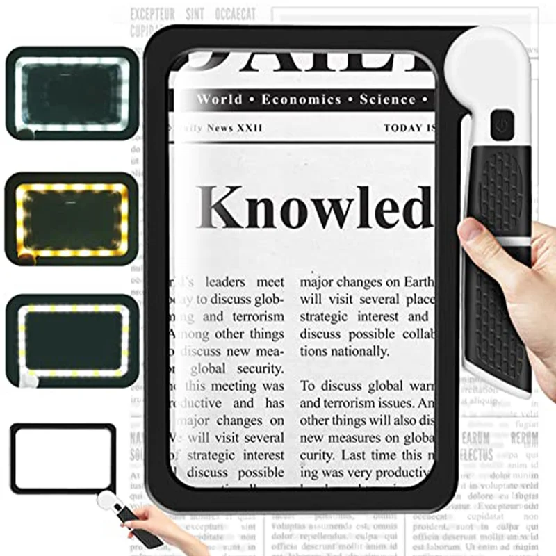 AY14 -Full-Page 5X Folding Lighted Magnifier Rectangular Handhold Magnifier For Reading, With 48 LED Lights