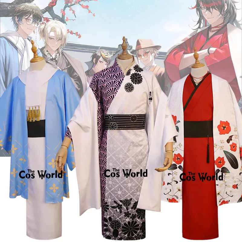 

Japanese YouTuber Virtual VTuber Vox Akuma Ike Eveland Shu Yamino New Year Kimono Outfits Anime Cosplay Costumes