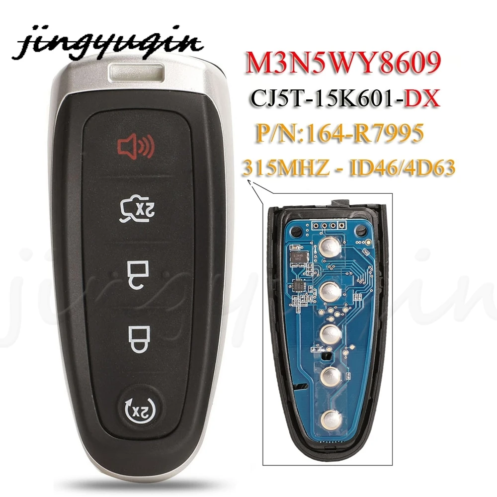 jingyuqin 5 Buttons Smart Remote Key Fob M3N5WY8609 315Mhz ID46 4D63 For Ford Edge Escape Car Keyless HU101 FO38