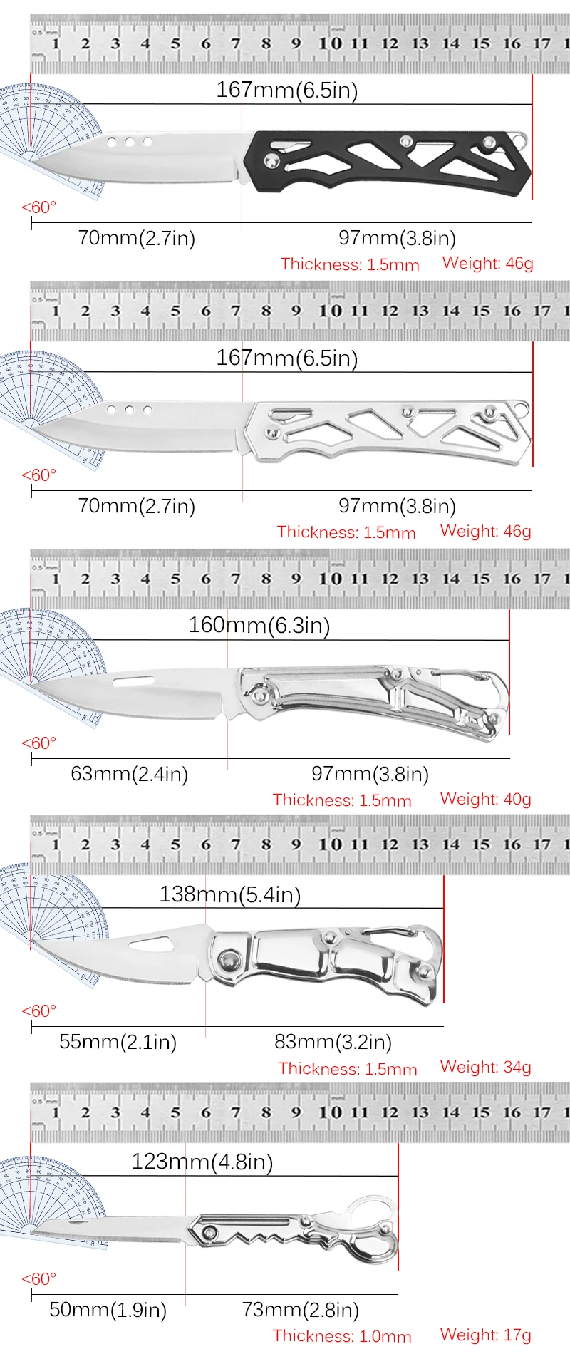 5PCS Pocket Folding Fruit Knife Set, Stainless Steel Outdoor Knife with Non-slip Handle for Kitchen Accessories Box Opener