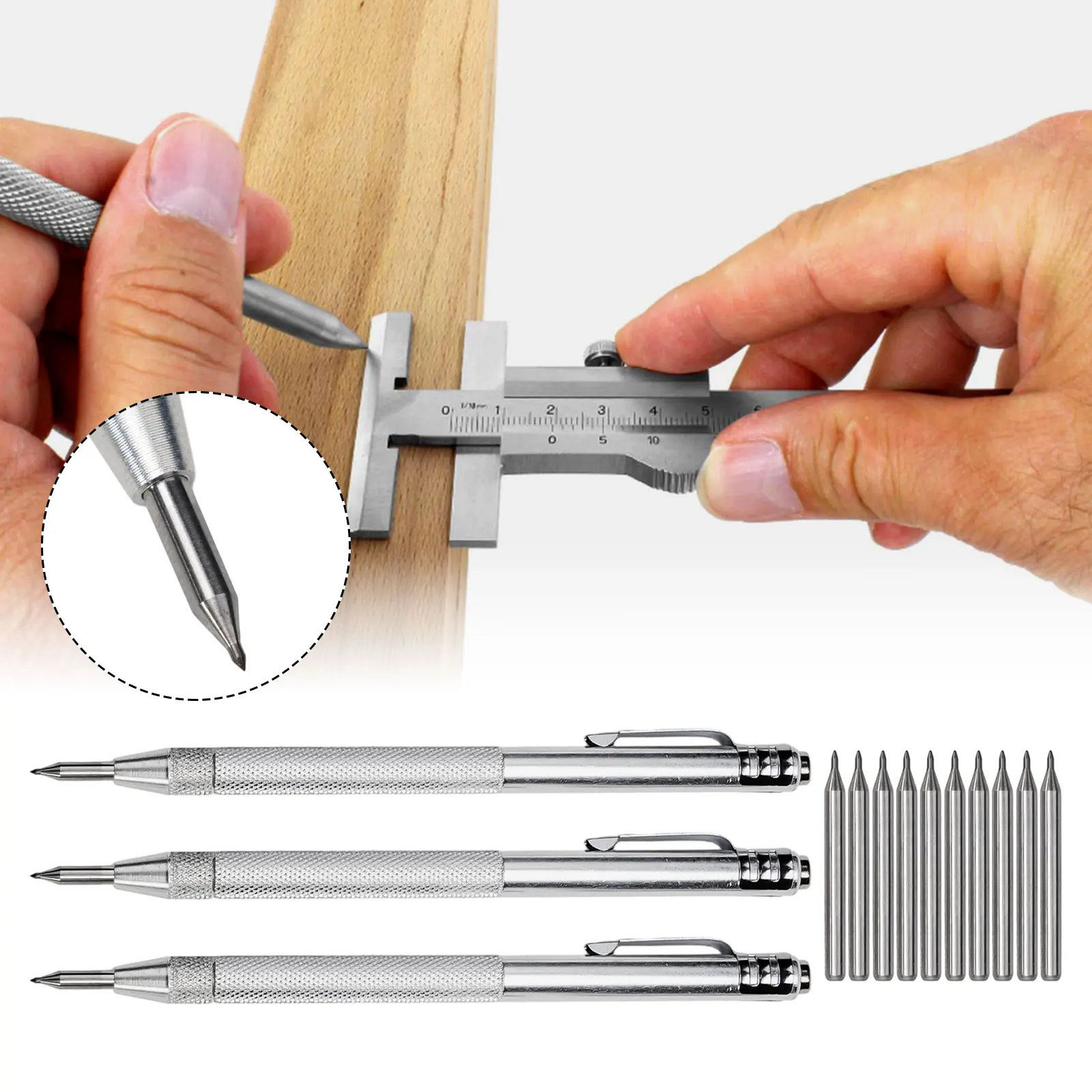 13PCS Carbide Tip Scriber Pen Diamond Metal Marking Engraving Pen For Glass Ceramic Metal Wood Scribing Marker Tools