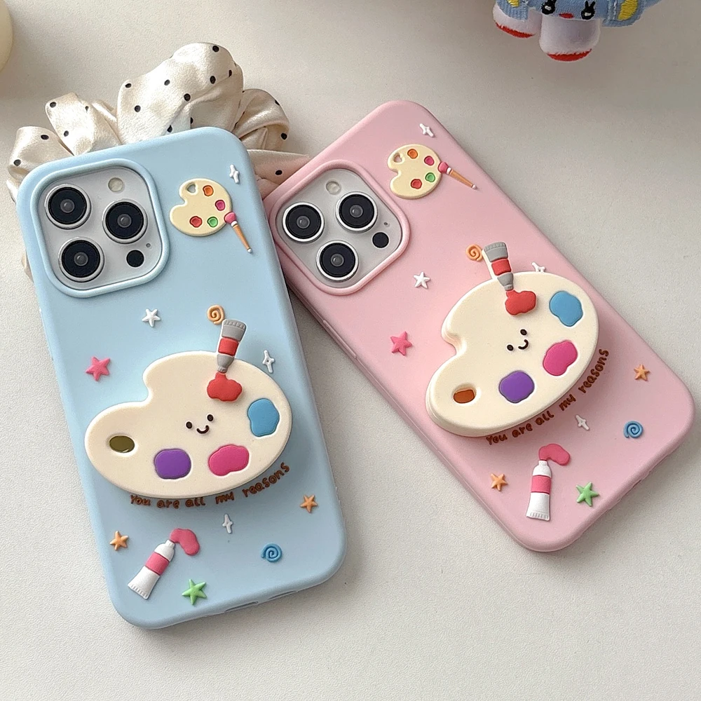 

3D цветовая палитра пигментов, складной кронштейн, чехол для телефона с подставкой для iPhone 12, 13, 14, 15, 16 Pro Max, мягкий силиконовый противоударный чехол