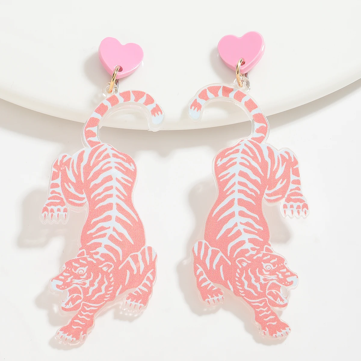 لطيف وممتع القلب النمر استرخى أقراط للنساء الملونة الاكريليك سبيكة مجوهرات بأشكال حيوانات الصيف عطلة بيان الملحقات #6