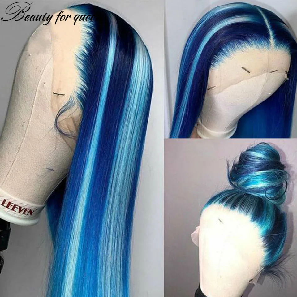 Blue Lace Front Human Hair Wigs For Women Straight HD Transparent Lace Frontal Wig Remy Brazilian Hair Front Lace Wig PrePlucked