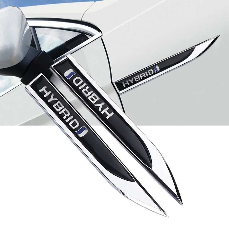 Car Styling 2Pcs 3D Metal HYBRID Badge Emblem Auto Body Side Fender Decor Sticker Decal For Toyota RAV4 C-HR Prius Yaris Camry