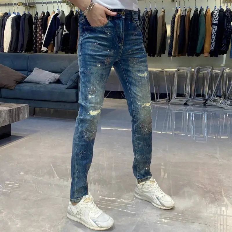 New Autumn Winter Men Slim Fit Star Rhinestone Jeans Masculina Stylish Jeans Hombre Streetwear Jeans Hombre Vaqueros Hombre 2025