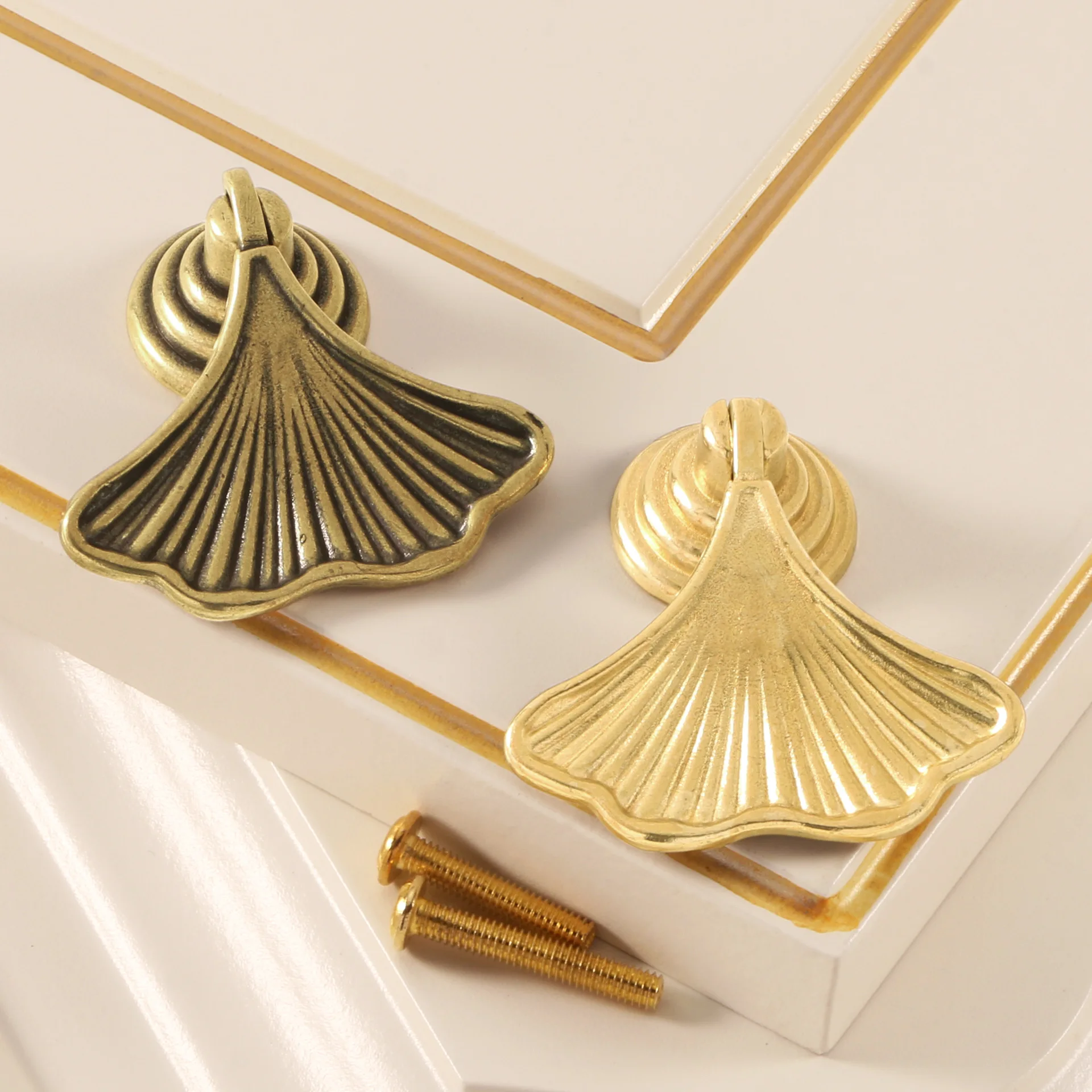 Ginkgo Leaves Drawer Handle Copper Decor Pulls for Cupboard Wardrobe Closet Creative Furniture Hardware DIY