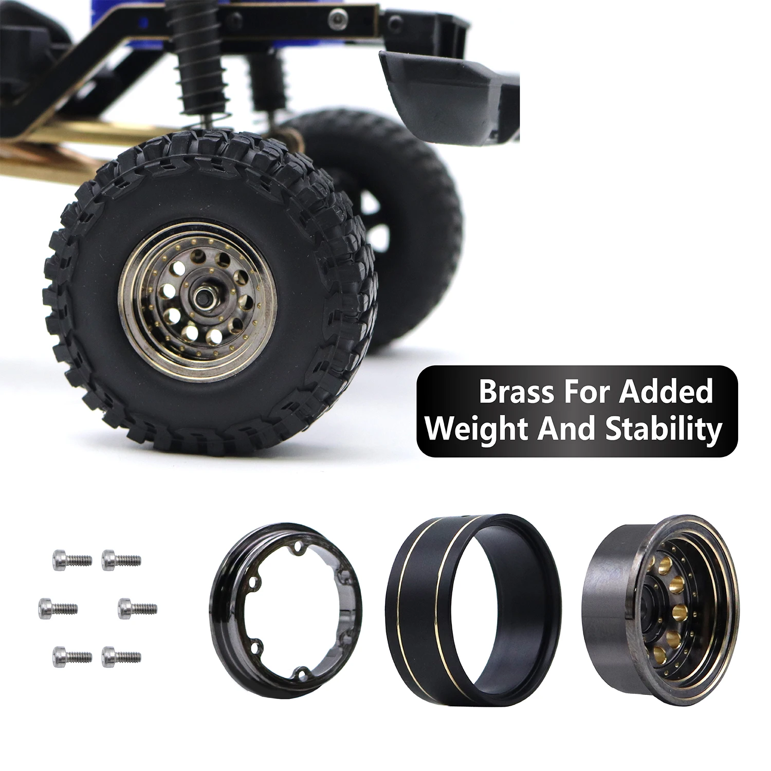 1,0 Zoll Schwarz Beschichtete Messing-Beadlock-Felgen 39g -2,65mm für 1/24 1/18 RC Crawler Autos Axial SCX24 AX24 TRX4M FCX24 Upgrade-Teil