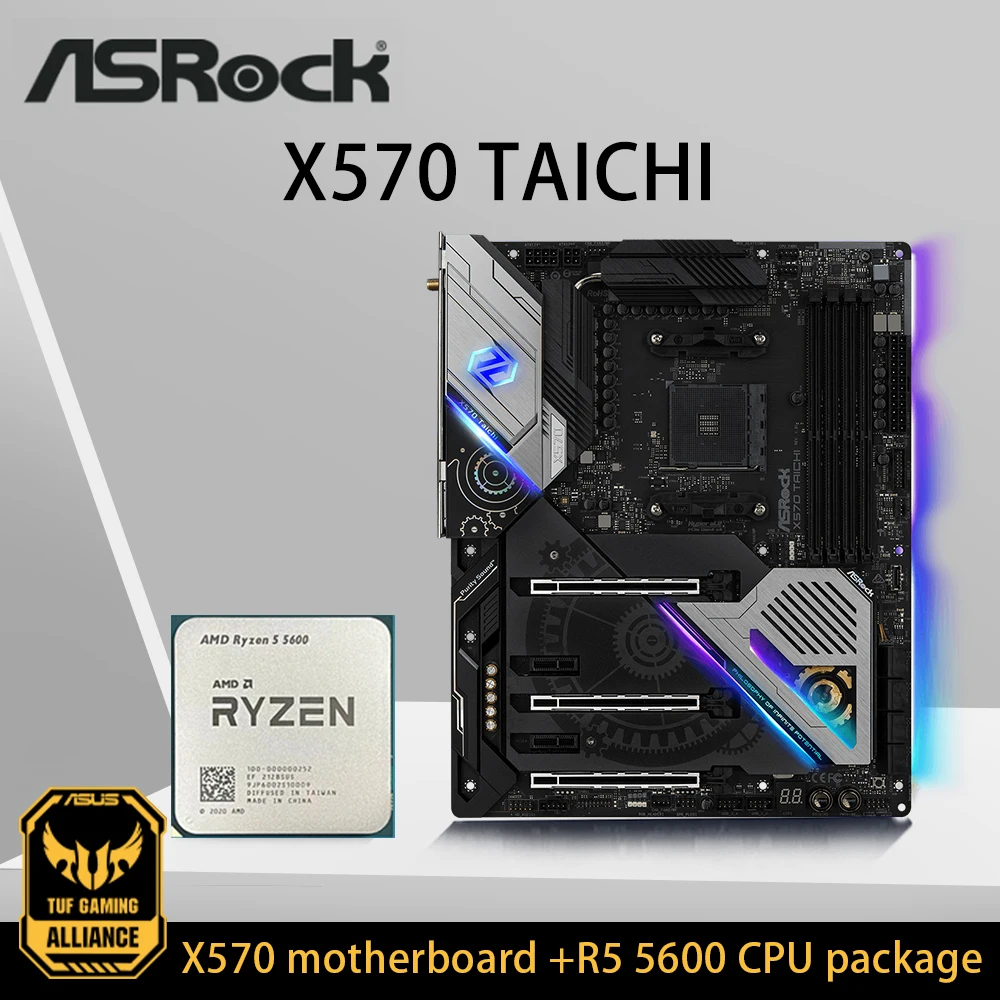 

Комплект материнской платы ASRock X570 с процессором Ryzen 5 5600 X570 TAICHI, материнская плата 4xDDR4 M.2 NVME HDMI RGB USB ATX AM4, материнская плата