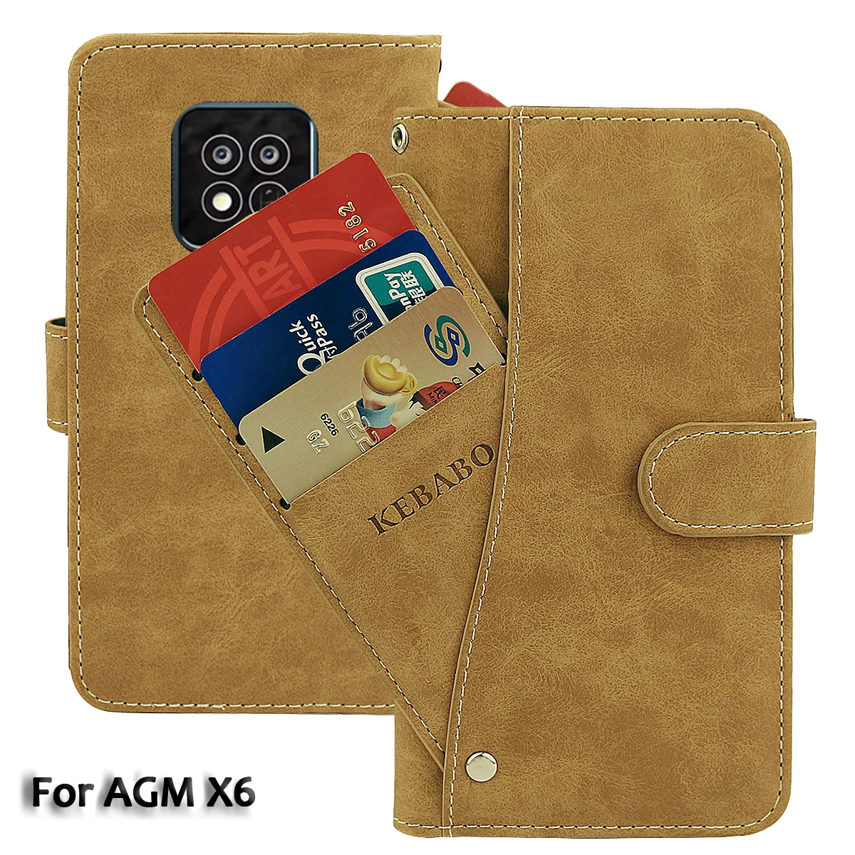 Vintage Leather Wallet AGM X6 Case 6.78