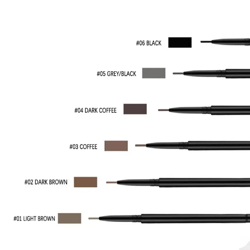 1.5mm Ultra-fine Double-headed ดินสอเขียนคิ้วฉลากส่วนตัวกันน้ําเหงื่อแต่งหน้ายาวนานโลโก้ที่กําหนดเองโหดร้ายฟรี