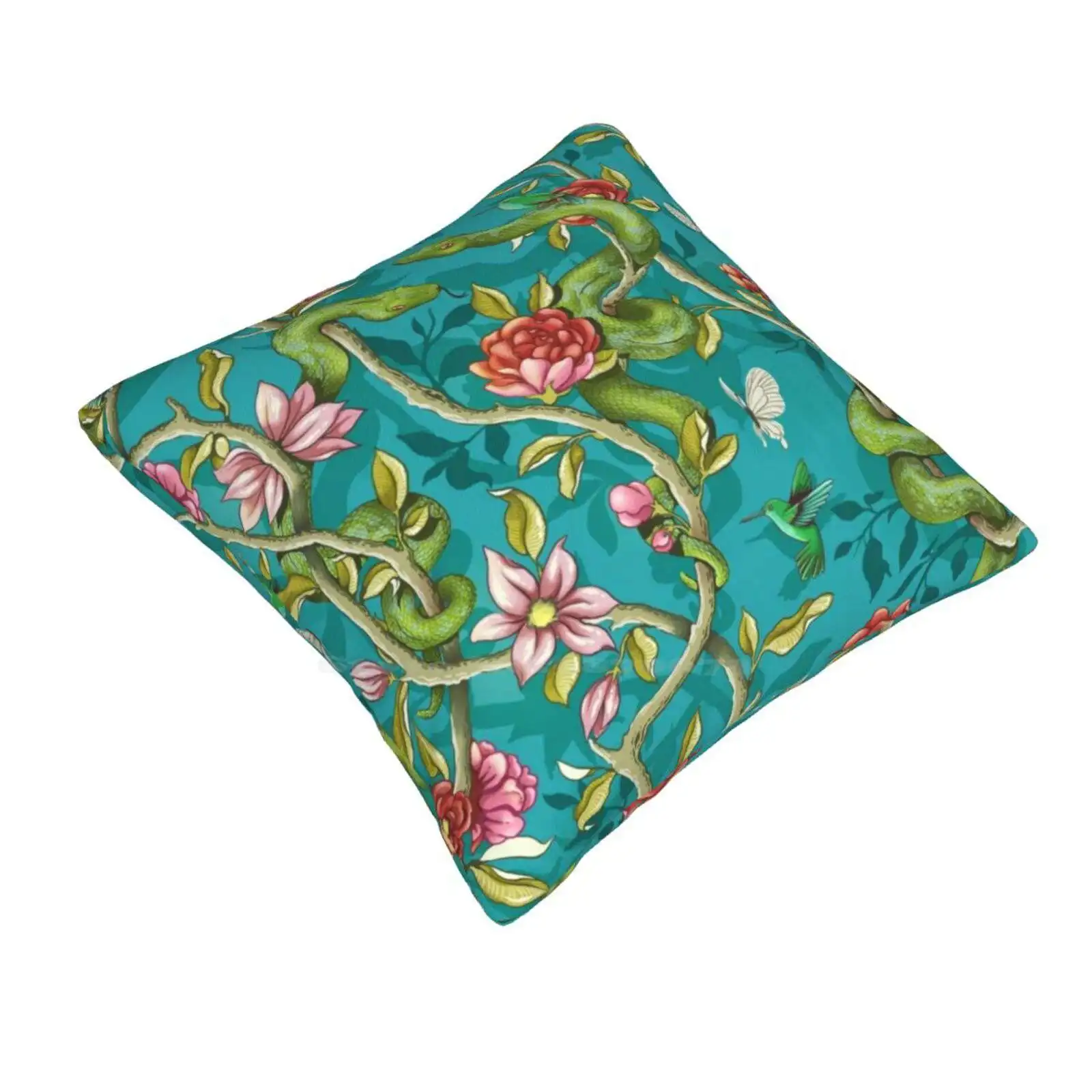 Morning Song-Turquoise Pillows Case Bedroom Home Decoration Snake Python Scales Green Turquoise Flower Floral Garden Tropical