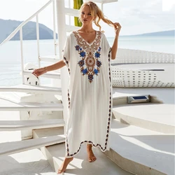 Remarkable Morocco Kaftan Noble White Embroidery Royal Maxi Dress Beach Cover Up Summer Italy Seaside Resortwear Boho Long Tunic