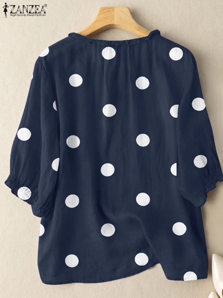 ZANZEA Summer Polka Dot Printed Blouse Elegant Women Shirt Casual Ruffles Party Holiday Blusas 3/4 Sleeve Bohemain Tunic Tops