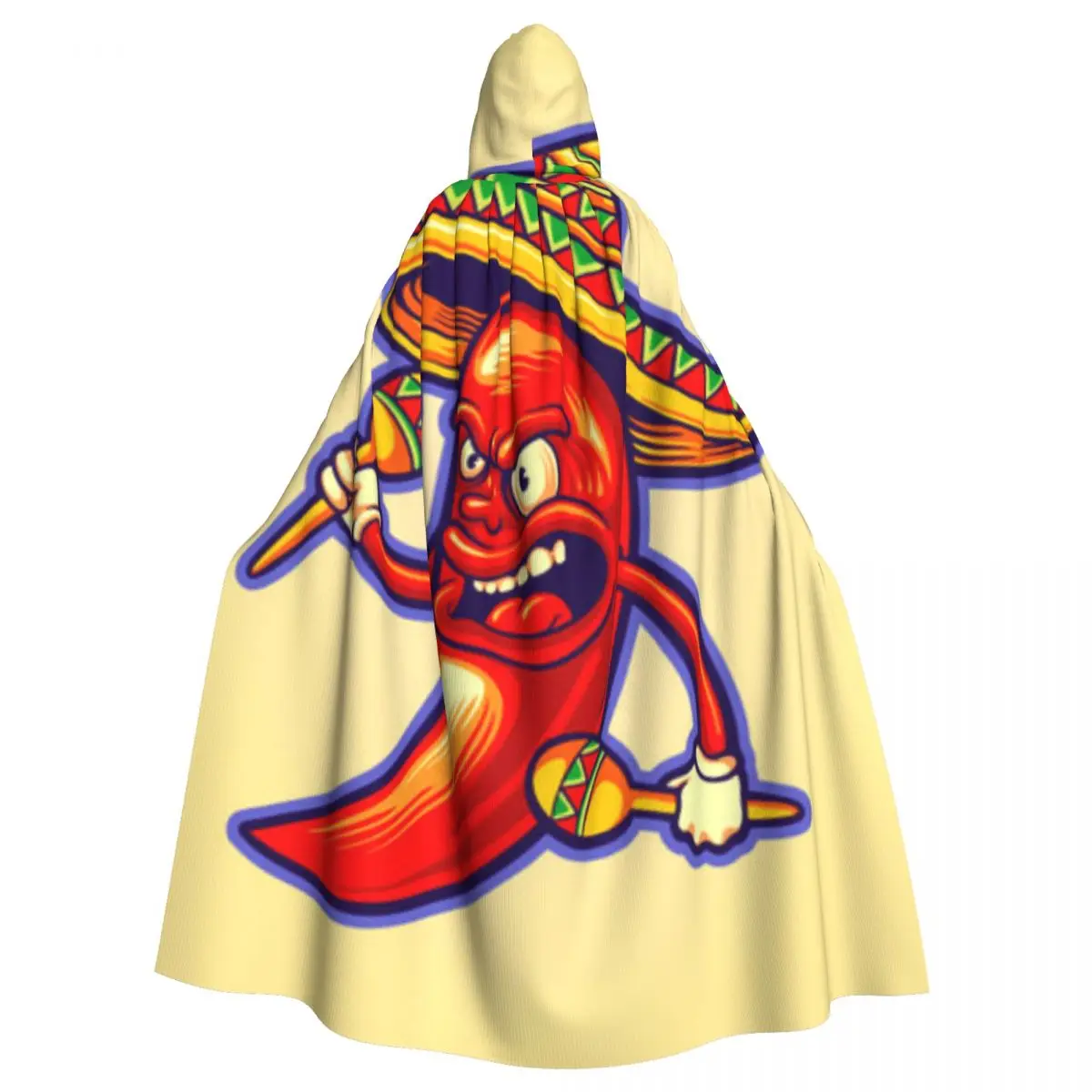 Adult Vampire Cape Hooded Robe Angry Mexican Cinco De Mayo Chilli Pepper Halloween Cloak Full Length Cosplay