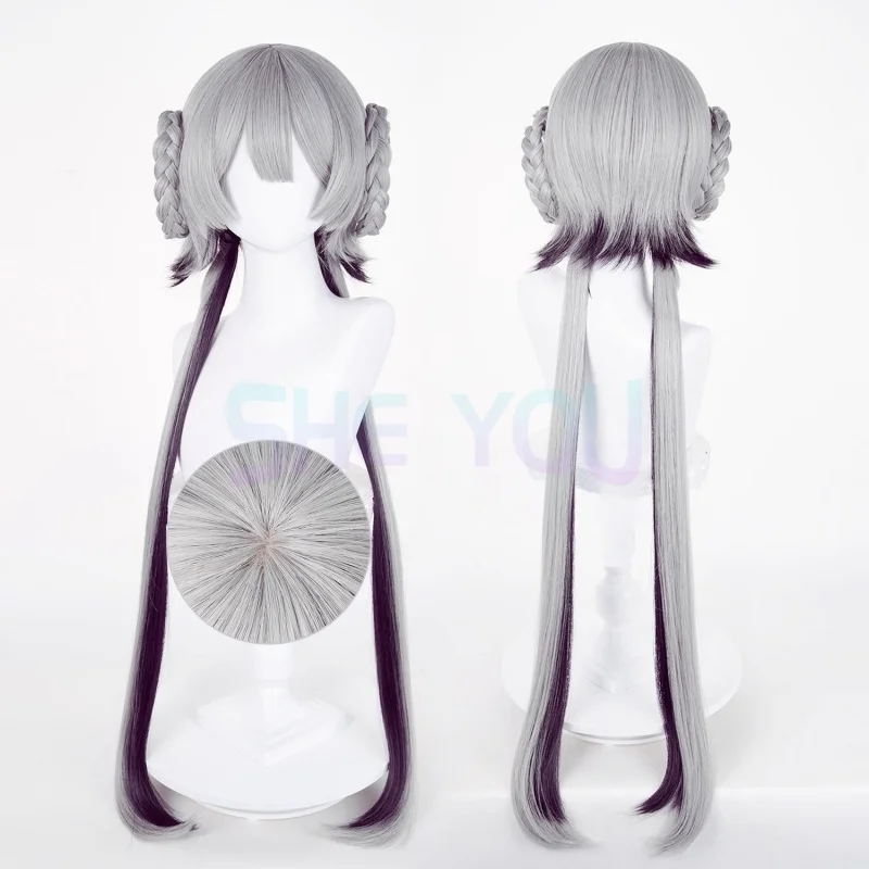 

Luo Tianyi Cosplay Wig 110cm Gray Mixed Purple Black Wig Anime Heat Resistant Synthetic Wigs for Halloween Carnival Costume