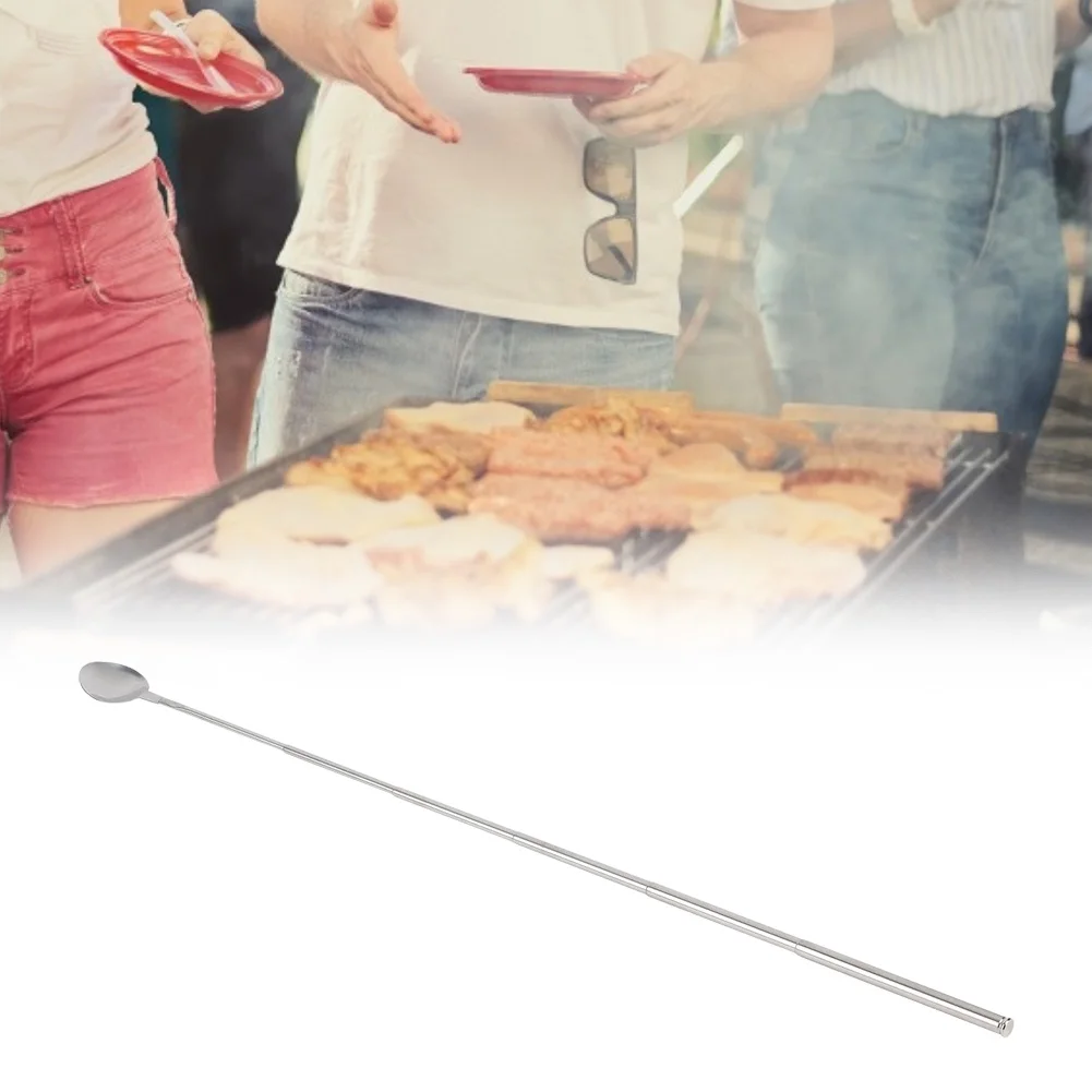 

62cm Stainless Steel Telescopic Stirring Spoon Stretchable Barbecue Tableware Outdoor BBQ Supplies