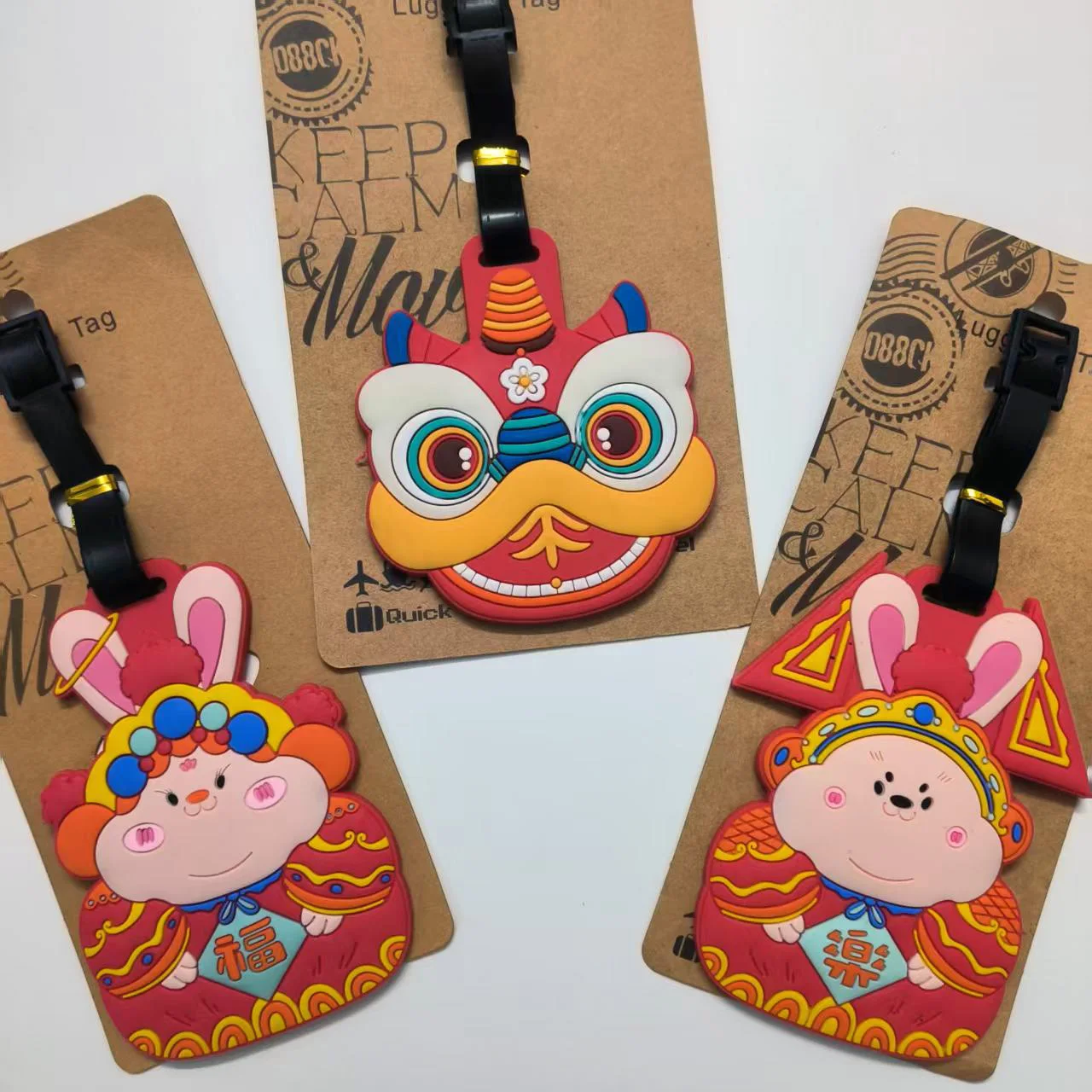 Cute Cartoon Rabbit Lion Dance PVC Luggage Tag Travel Accessories Suitcase Portable Label