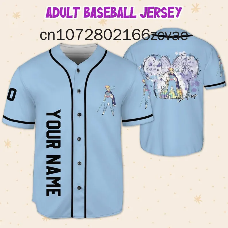 Toy Story Bo Peep Baeseball Jersey Streetwear Fashion Summer Men's And Women's Free Customized Short Sleeve Baseball Shirt