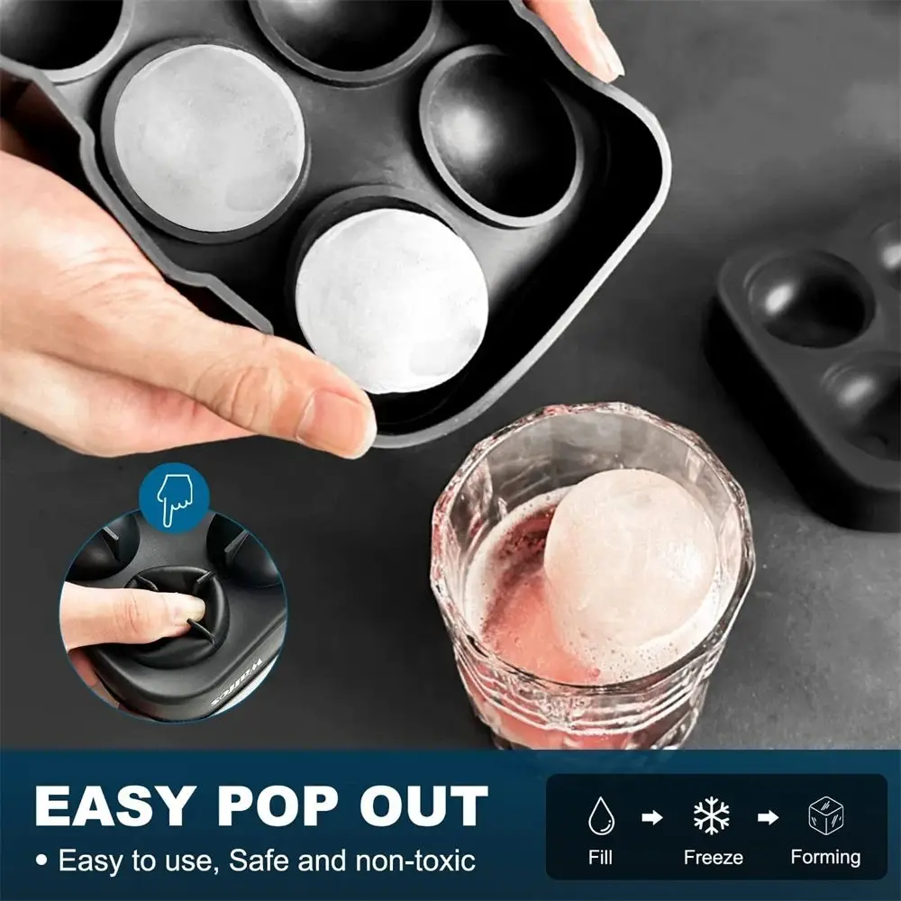 Black Large Ice Cube Trays Silicone for Freezer with Lid ,Ice Ball Maker Reusable Molds For Whiskey Bar Party Home Kitchen Tools