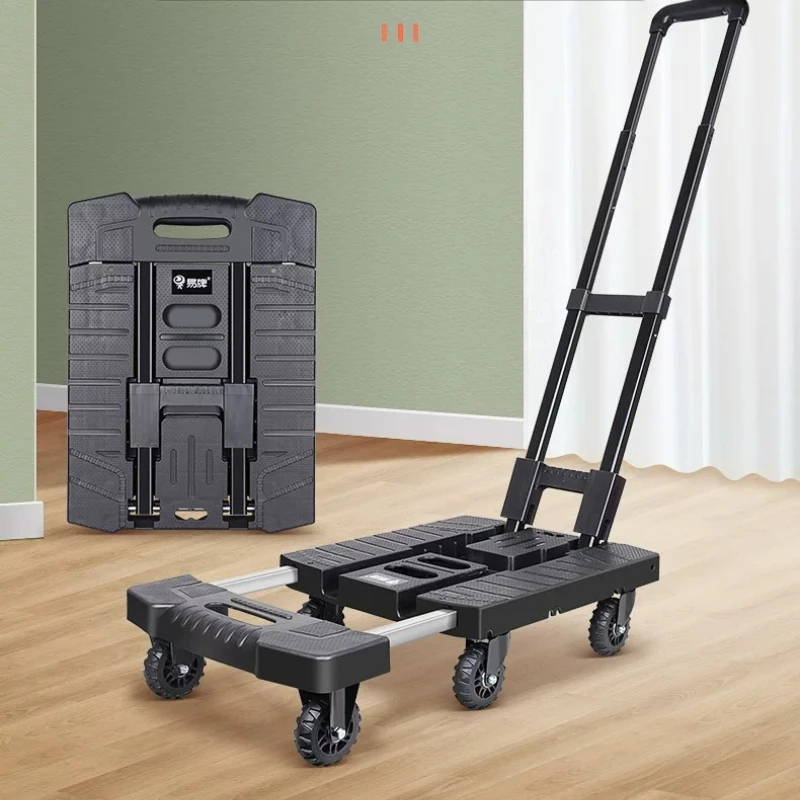 6-Wheel Foldable Platform Cart, Portable Folding Hand Truck with Swivel Wheels, Telescopic Toolbox Trailer for Luggage & Travel