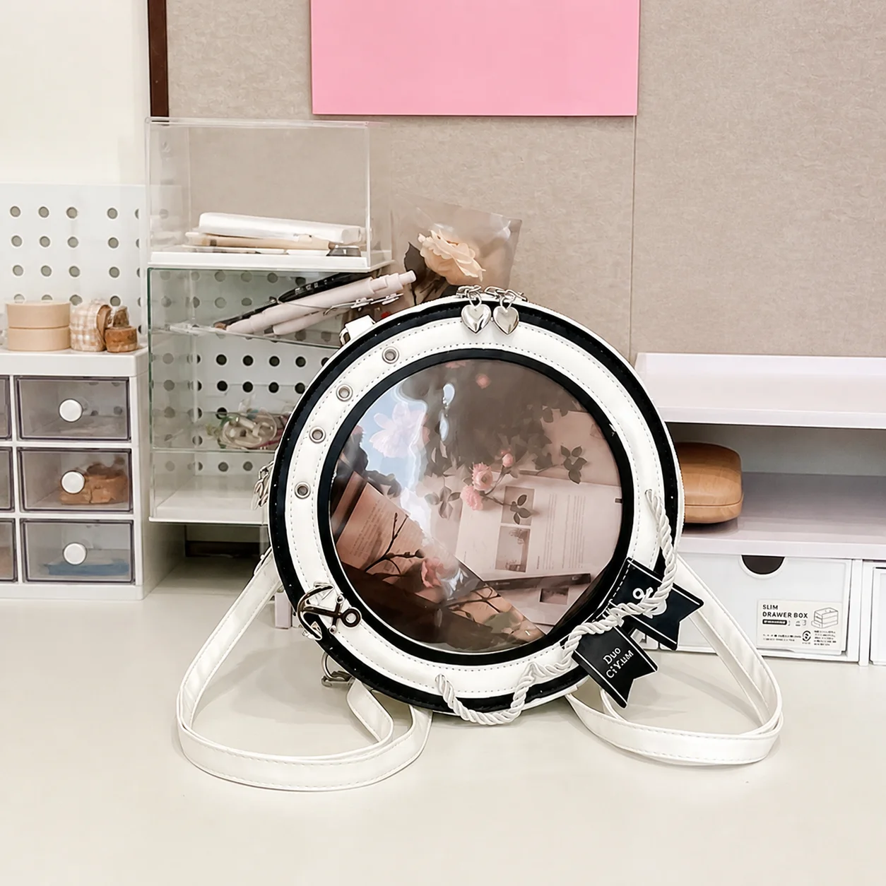 Pu Backpack Daily Display Window Bag Round Ita Bag Round Convertible Backpack For Single Shoulder Carry Fan Events Campus