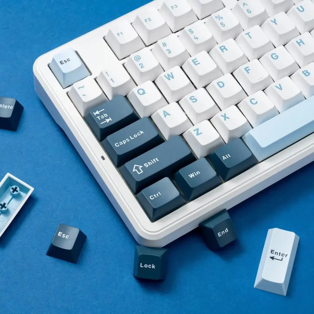 138 Keys Double Shot PBT Keycaps Cherry Profile Remote Mountain Blue Keycaps for Gateron MX Switches Mechanical Gamer Keyboard