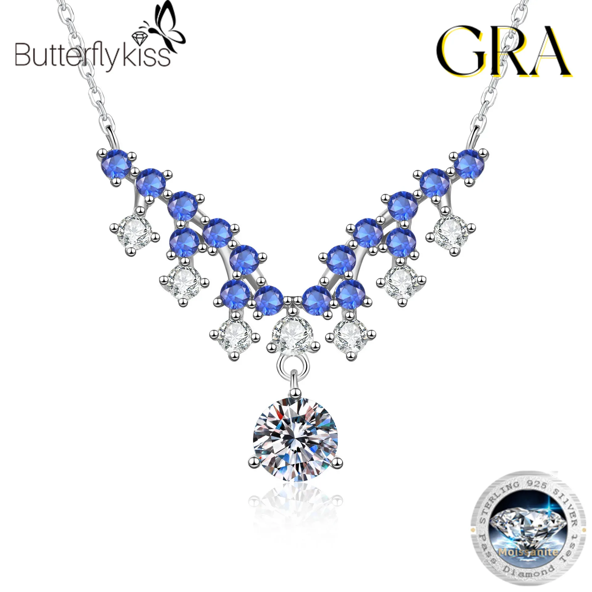 

Женское ожерелье Butterflykiss из стерлингового серебра 925 пробы с муассанитом, 1 карат, муассанит D, цвет с сертификатом, изысканные вечерние ювелирные изделия, подарок