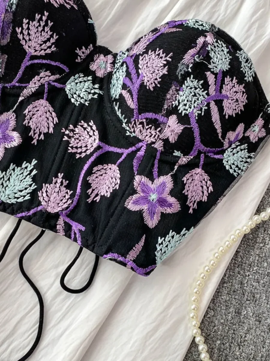 ssTss Reggiseno corto imbottito ricamato da donna New American Fishbone Slim Top corto esterno Camis Vest Fashion Trendy