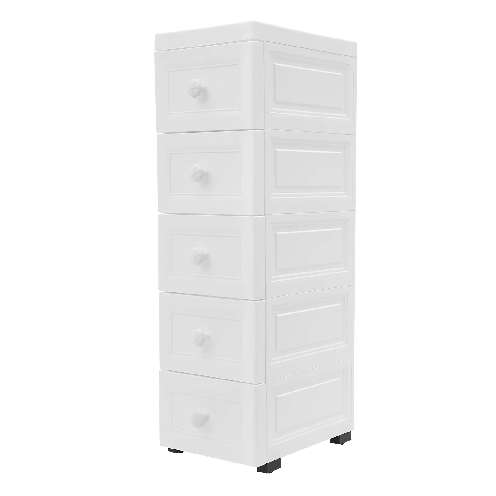 Armoire à tiroirs blanche sur roulettes, tiroir de rangement à 5 niveaux, étanche, étroit, en PP, 25x34x82cm, pour ranger les jouets, les vêtements, les cosmétiques