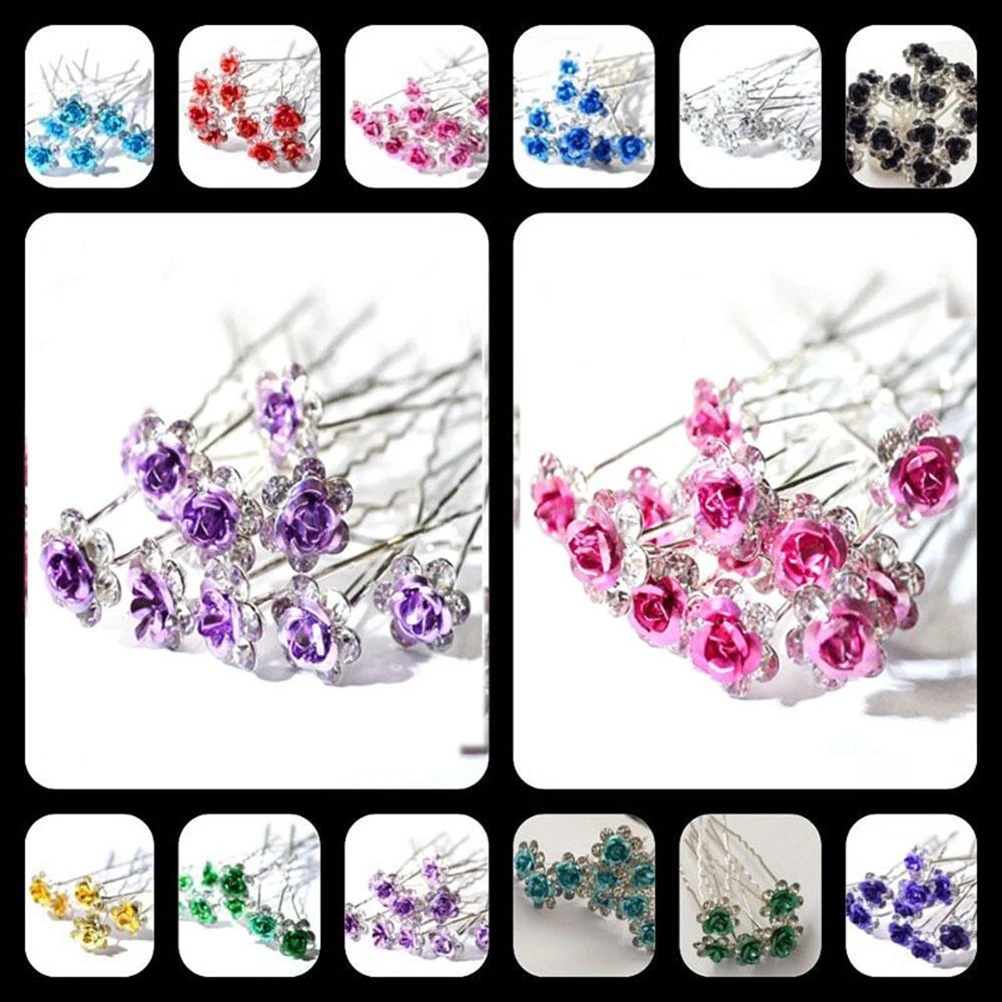 

20 Pcs Rhinestone Rose Hair U Shaped Crystal Clips for Bridal Wedding Party Prom Hairstyle Accessories Women Teen Girls