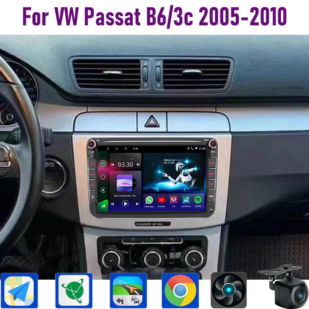 

GPS 8" For vw Passat B6/3c 2005-2010 Wireless CarPlay Android 15 Car Radio WIFI Multimedia Player Head Unit Google Map Camera