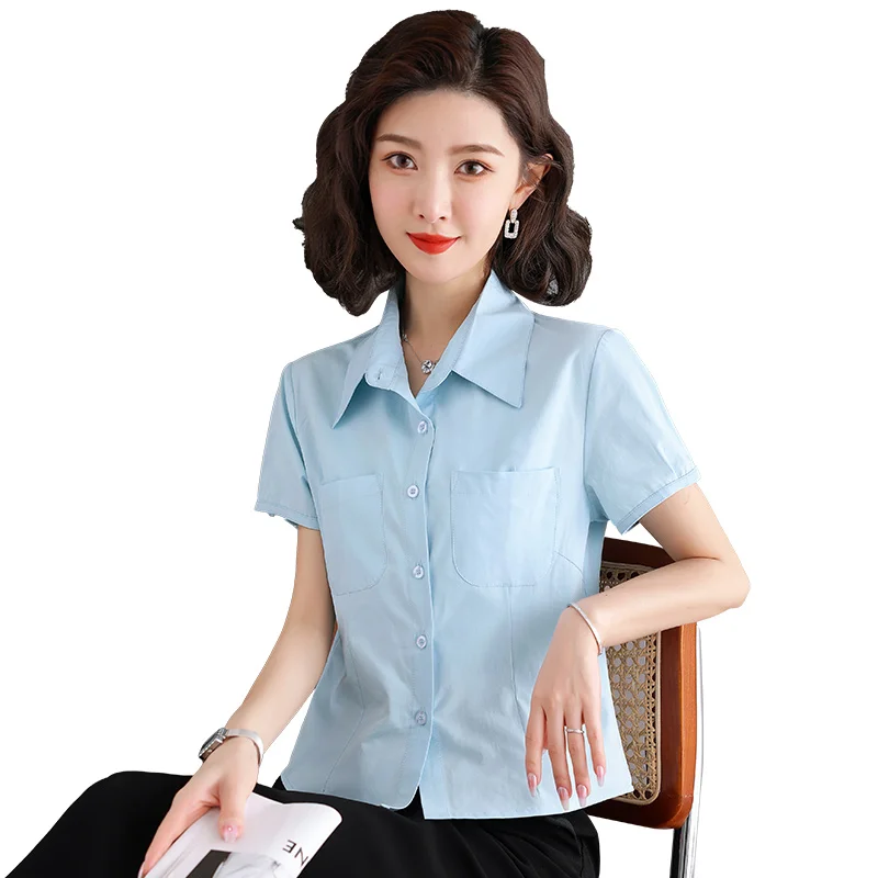 Women'S Summer New Short Sleeved Korean Version Thin And Versatile Pure Cotton Top Stylish And Professional Short Sleeved Shirt