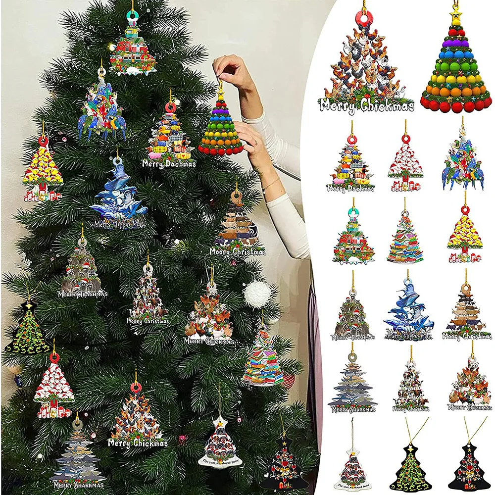 Xmas Tree Acrylic Merman Christmas Decoration Flat Christmas Tree Hanging Pendants Christmas Ornaments Navidad New Year 2024