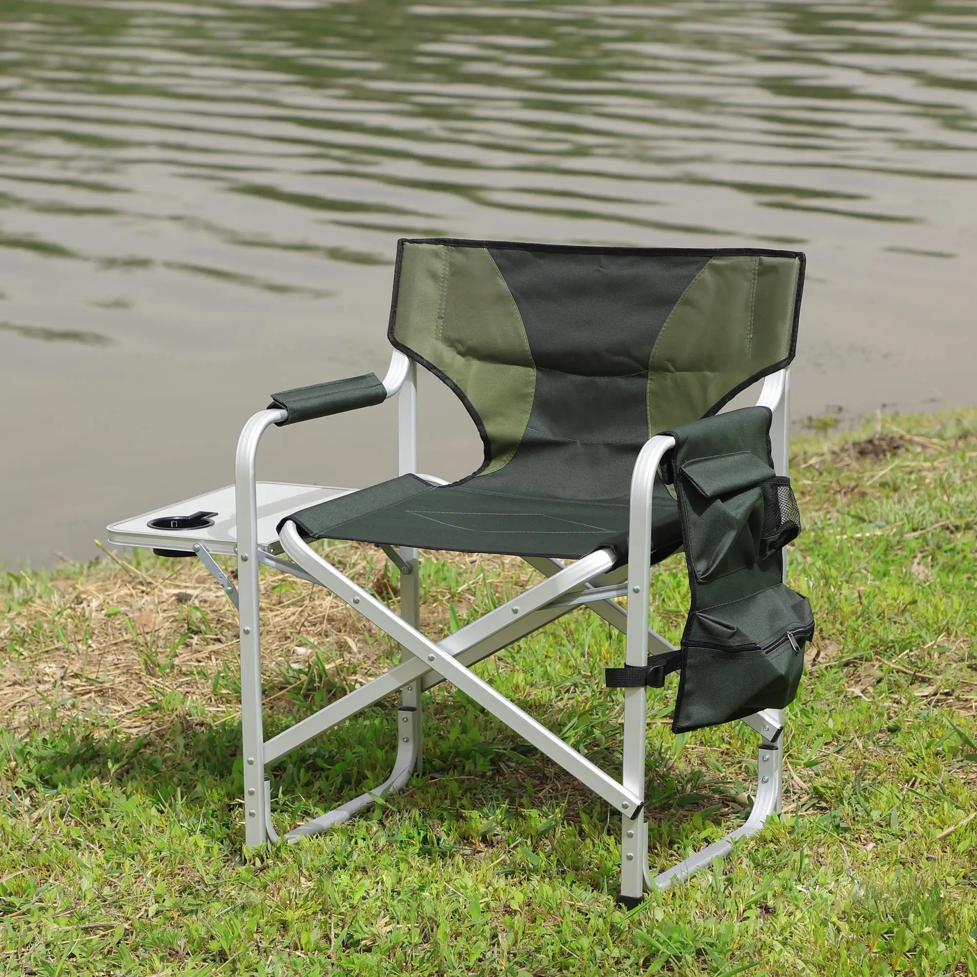 Lightweight Folding Chair with Side Table & Storage Pockets - Oversized for indoor /Outdoor for Camping, Picnics, Fishing -