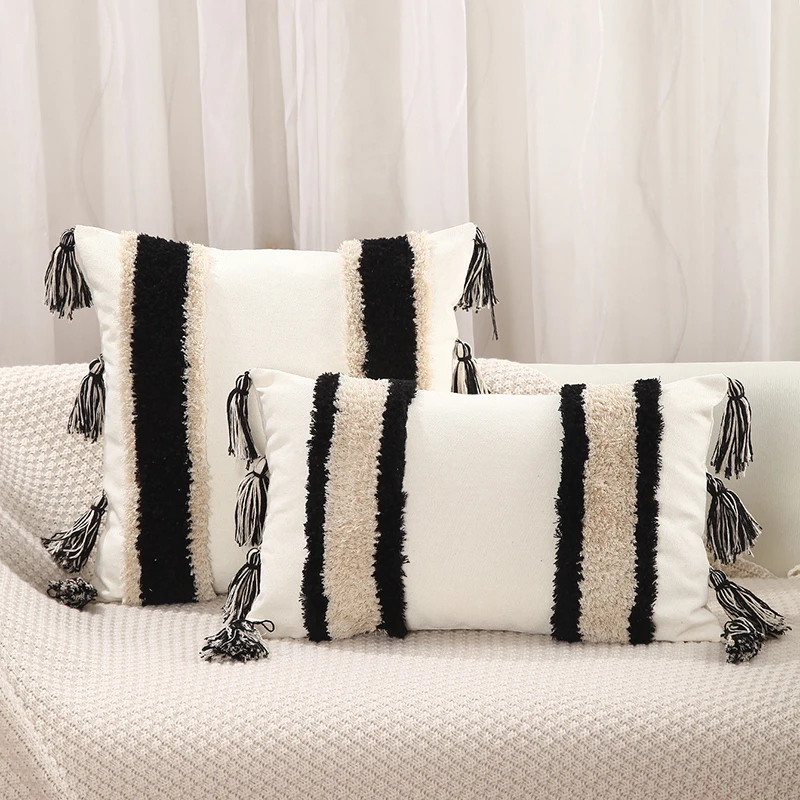 Boho Cushion Covers 45x45/30x50cm Decorative Pillowcases for Sofa Bed Living Room Home Decor Black White Tufted Pillow Covers