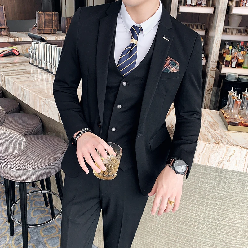 

5XL 6XL 7XL British Male Blazers Slim Business Suits Men Stripe Cotton Jacket Wedding Groom Man Dress High-end Tuxedo 3 Pieces