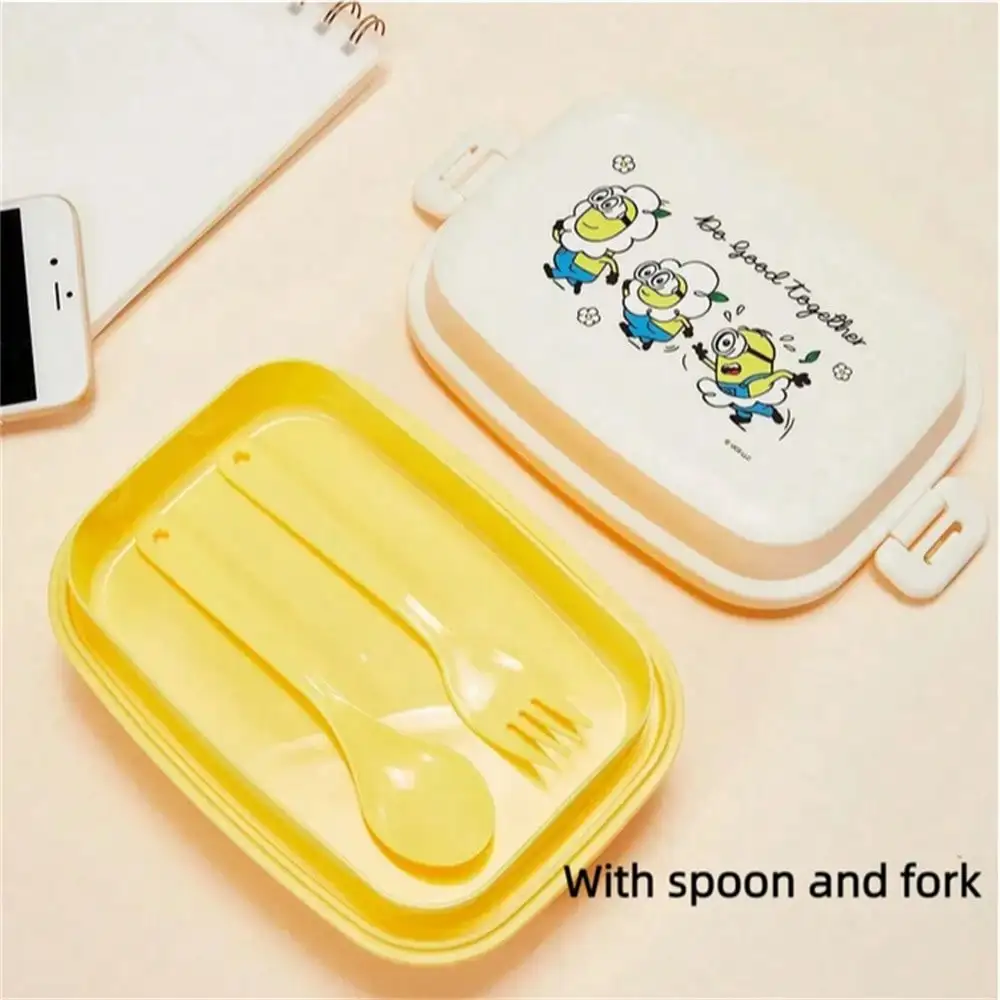 صندوق بينتو مينيسو ديزي مينيونز مزدوج الطبقات 980 مل - خالي من مادة BPA مانع للتسرب |   تتضمن أواني PP حاوية طعام للأطفال والكبار