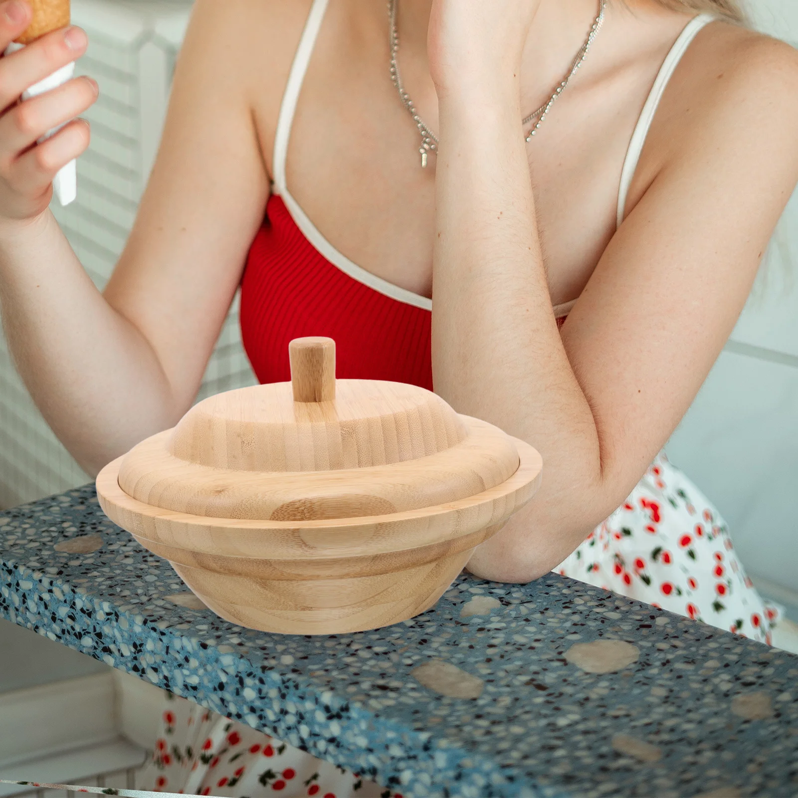 

Bamboo Serving Set Stylish Salad Fruit Ice Cream Storage Bowls With Lid Stackable Spill Resistant Kitchen Dining