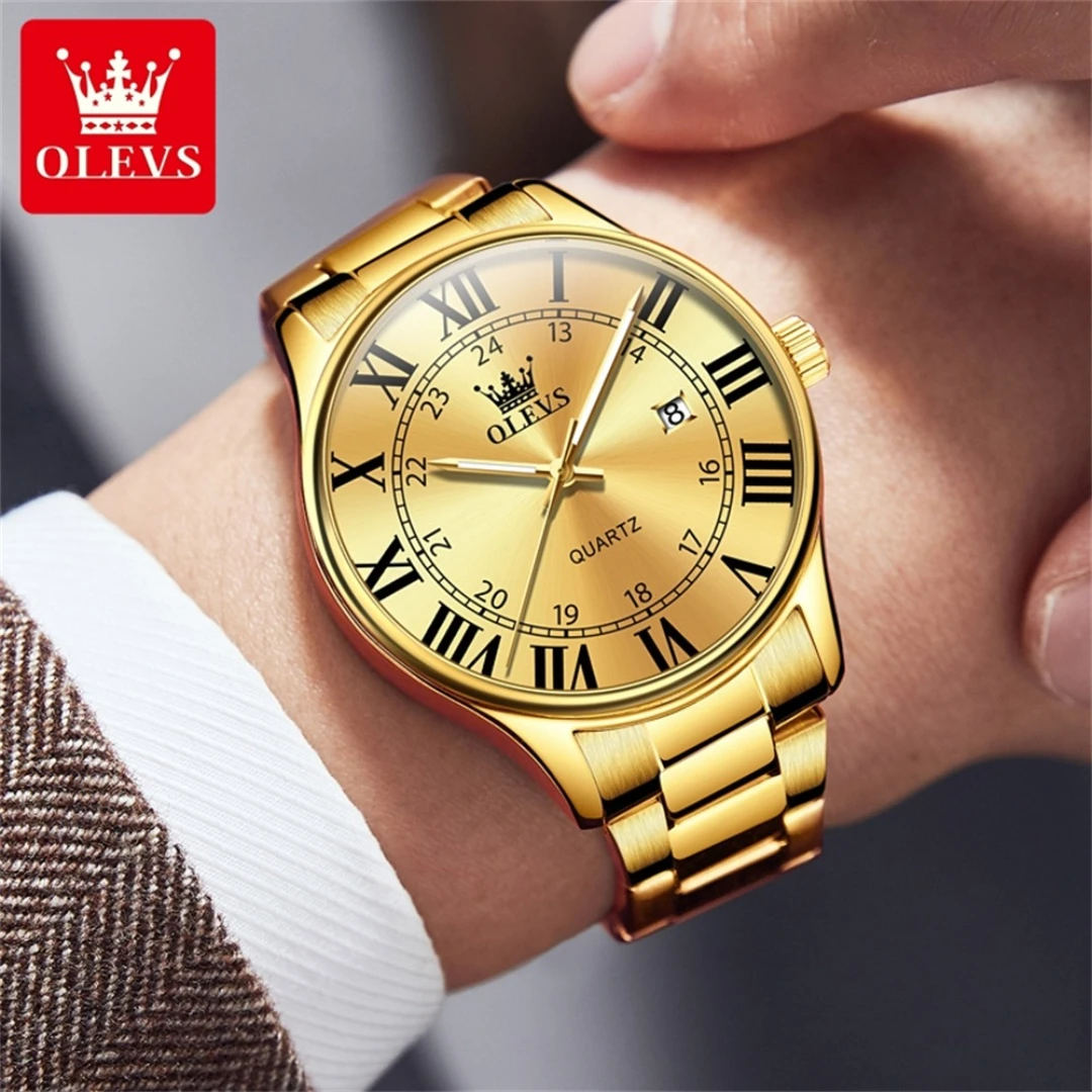 OLEVS 2911 Casual Quartz Watch Gift Stainless Steel Watchband Round-dial Wristwatch Calendar