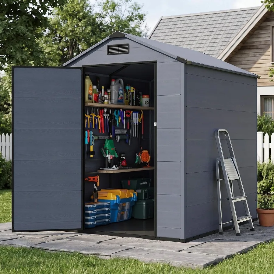 4x6 FT Resin Outdoor Storage Shed with Floor and Dual-Look Plastic Panel