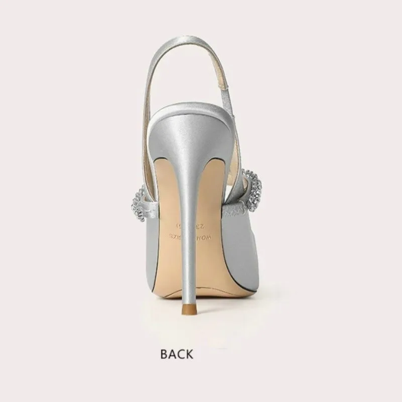 Nuevas Sandalias de Tacón Fino con Diamantes para Mujer 2026, Sandalias de Punta Puntiaguda de Piel de Oveja, Zapatos de Tacón Alto para Mujer, Zapatos de Novia