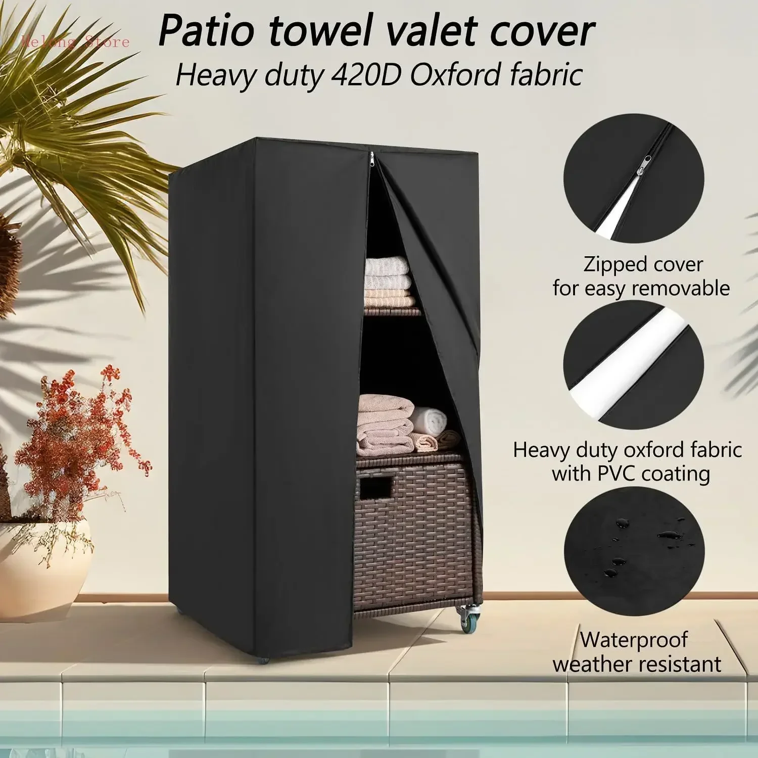 

[XMSJ]Outdoor Pool Towel Storage Cabinet Organizer Towel Valet Rack with Storage Shelves & Drawer Patio Wicker Pool Towel Holder