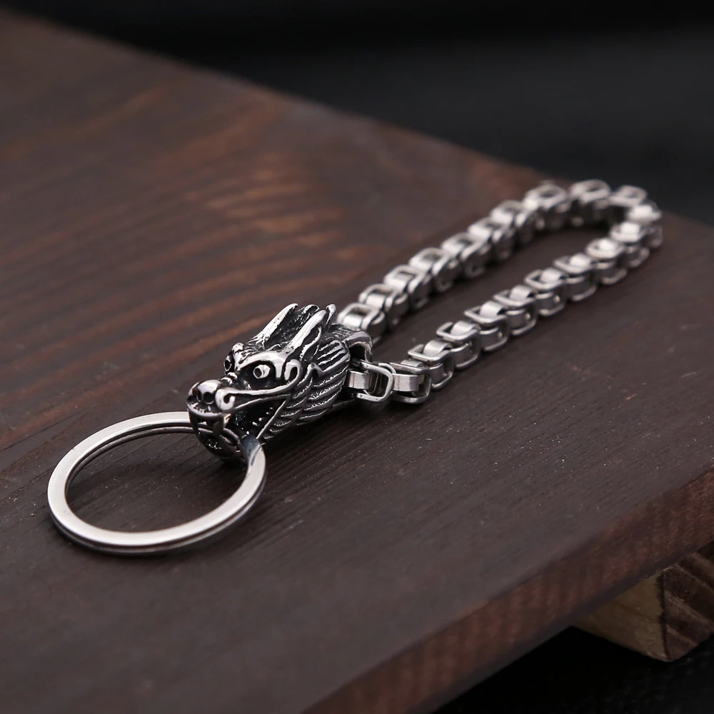 Creative Fashion Dragon Head Keychain Pendant For Men Stainless Steel Dominant Emperor Chain Animal Keychains Jewelry Wholesale