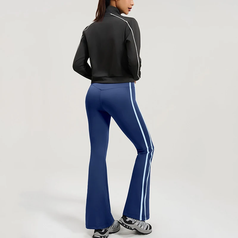 2026 Spring Women's 2 Piece Yoga Sets Cropped Zip Up Jacket High Waist Wide Leg Flared Leggings High Stretch Activewear Set