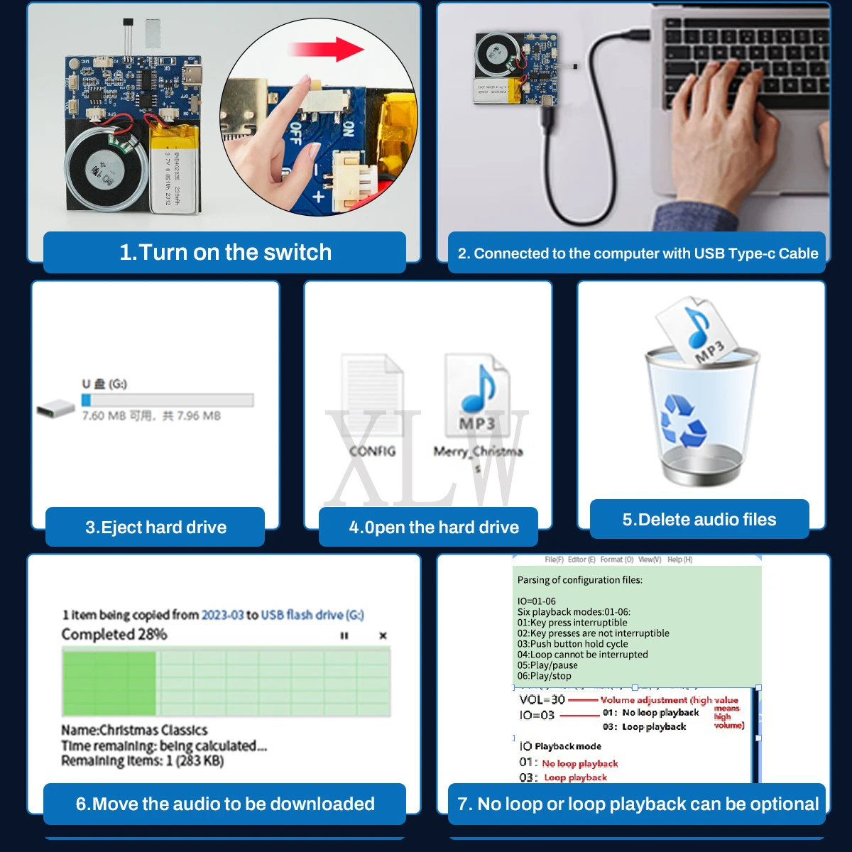 4MB/16MB Voice Recorder Board Magnet Control Sound Module USB Downloadable&Recordable with Playback for Xmas Greeting Card Gifts