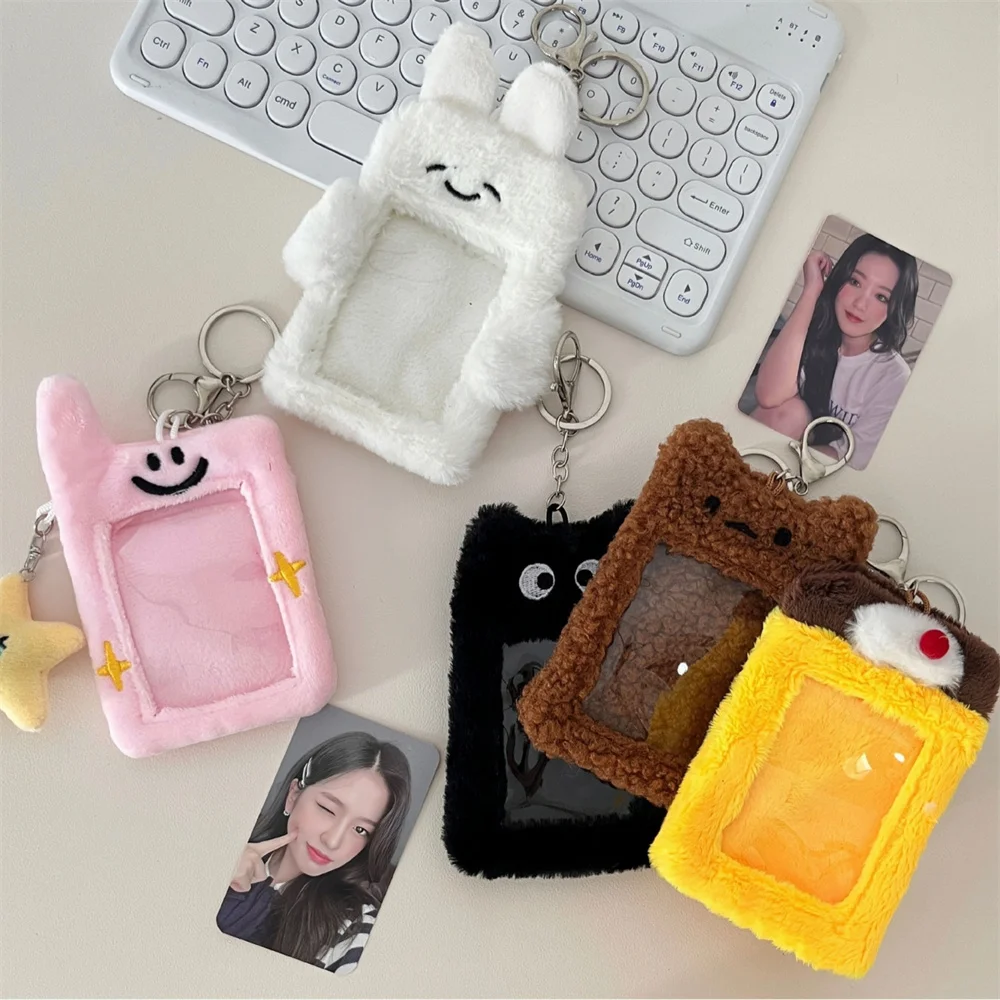 INS Korean Style Cute Plush Card Holder 3Inches Card Bag Keychain Pendant Card Book Bunny Bear Card Sleeve Storage Girls Gift